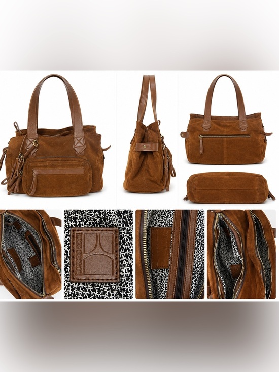 Hugo Boss Handbags - Hugo Boss Orange Suede Leather Tote Handbag – Cognac Brown